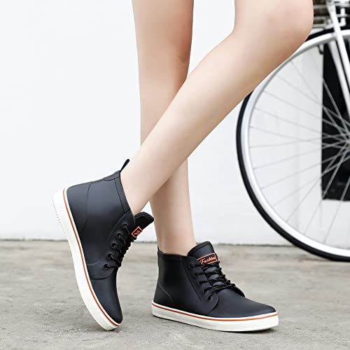 Yuhitygzgs Rain Boots For Women And Men, Waterproof Rubber Garden Boots Unisex Short Ankle Rain Shoes Lace Up Fishing Deck Boots Comfortable Anti-Slip Rainboots For Muck Mud Working Outdoor #TOP3