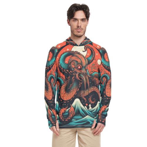 Rash guard homme poulpe rouge ardent t-shirt anti-UV UPF 50+ à manches longues pour la pêche
