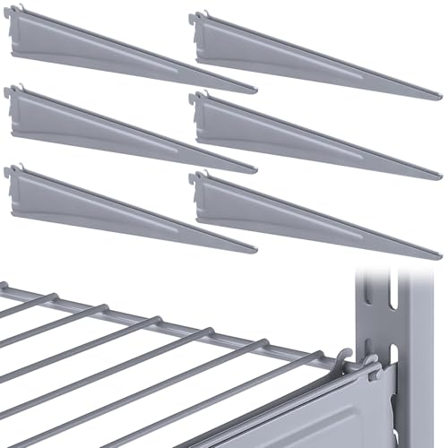 Image of Wonderjune 6 Pcs Adjustable Locking Shelf Bracket 16 Inch Shelf Brackets Heavy Duty Wire Shelving Brackets for Deep Wire Shelving Double Track System (Gray)