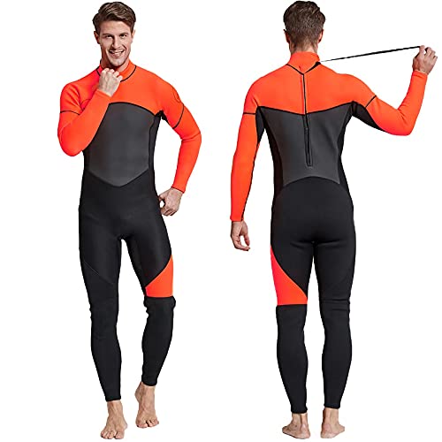 Full Body Wetsuit Men 3mm Neoprene Diving Suit UV Protection Long Sleeve One Piece Swimwear for Snorkeling Surfing Diving Kayaking Jet Skiing,Orange,3X Large
