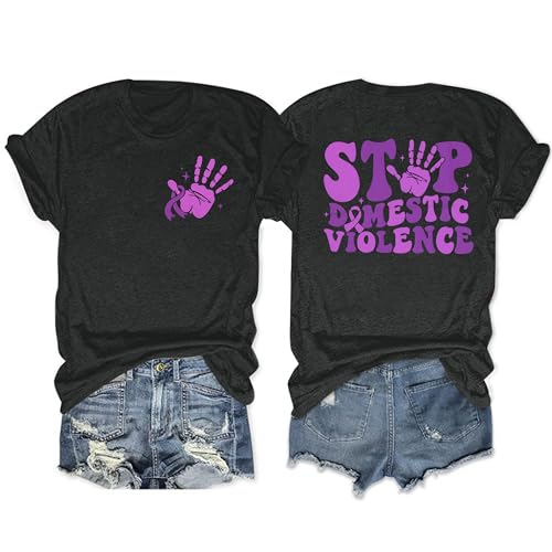 Stop Domestic Violence Shirt Women: Domestic Violence Awareness T-Shirt Purple Ribbon Shirts Domestic Tee Tops
