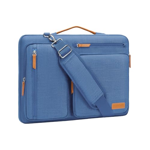 Image of MOSISO 360 Protective Laptop Shoulder Bag,15-15.6 inch Computer Bags Compatible with MacBook Pro 16 inch, HP, Dell, Lenovo, Asus Notebook,Side Open Messenger Bag with 4 Zipper Pockets, Cadet Blue