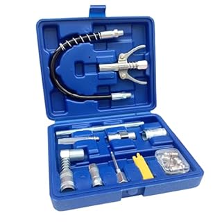 HANTUO 17 Piece Grease Gun Accessory Kit - Quick Connect Grease Coupler Set with 90° Adapter, 12" Spring Flex Hose, Grease Zerk Fittings & Cleaning Tool, Compatible with All 1/8" NPT Grease