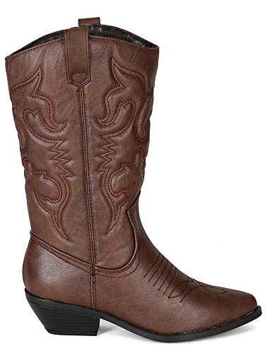 Image of Soda RENO ~ Women Western Cowboy Stitched Pointe Toe Low Heel Ankle Mid Shaft Fashion Boots