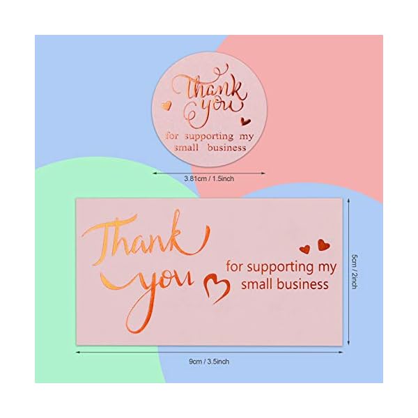 Dankeskarten und Aufklebe, 100 Stück 5X9CM Goldfolie Thank You for Supporting My Small Business Karte 500 Stück 1.5… – Bild 3