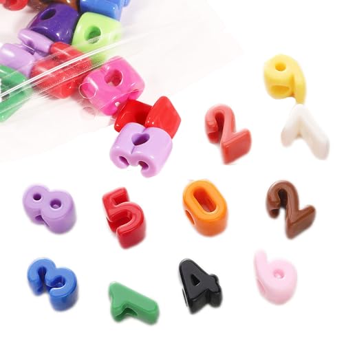 40 Pcs Large Number Beads 3D Acrylic 0-9 Loose Large Hole for Jewelry Making Crafts Chains (Mixed Color 0-9)