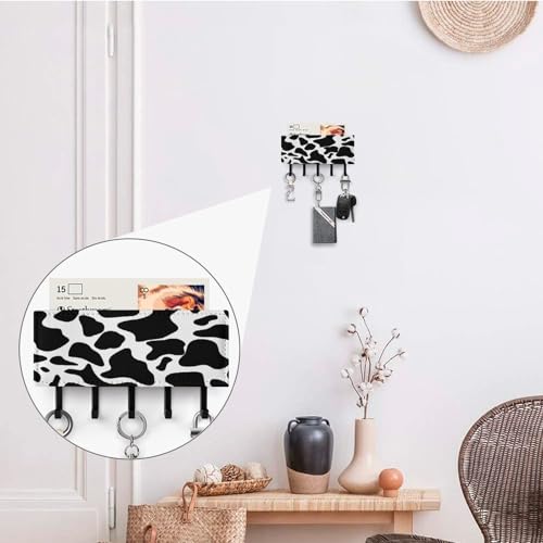 Soporte para llaves de pared con diseño de vaca y 5 ganchos 5