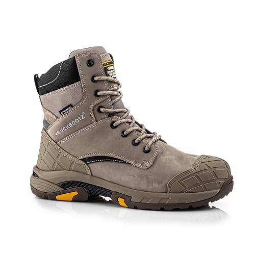 Buckbootz TRADEZ BLASTZ STONE SAFETY HI-LEG ZIP SIDED WATERPROOF SAFETY BOOTS (Stone UK Footwear Size System Adult Men Numeric Wide 10)