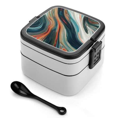 HJUL Lonchera Bento de doble capa a prueba de fugas, apilable, de una sola pieza, para adultos, con cuchara y asa, para trabajo, picnics y viajes