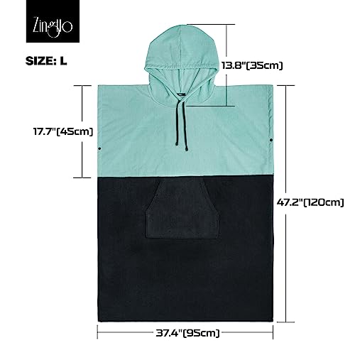 Zingtto Surf-Poncho, Extra Großer, Dicker Handtuch-Poncho für Männer und Frauen mit Kapuzentasche zum Schwimmen am Strand, 47''x37'', Schwarzgrün