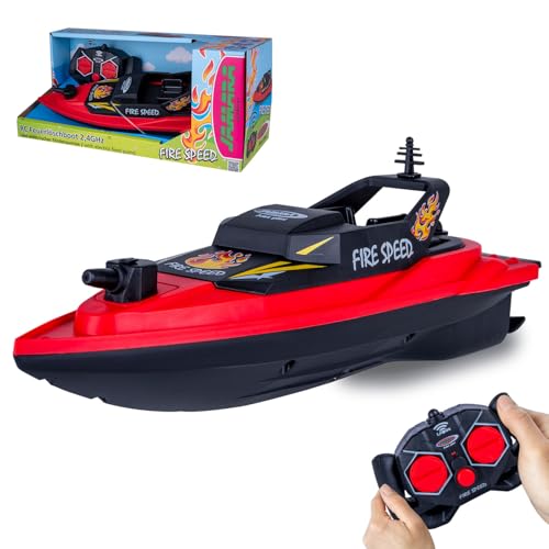 Jamara 466600 Fire Speed Bateau extincteur 2,4 GHz Rouge modèle télécommandé avec Fonction pulvérisation, pulvérisation d'eau et télécommande pour...
