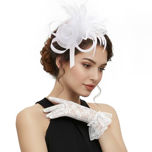 Image of DRESHOW Fascinators Hats for Women Tea Party Fascinator Hats Vintage 50s Headwear Cocktail Wedding Church Derby Hat