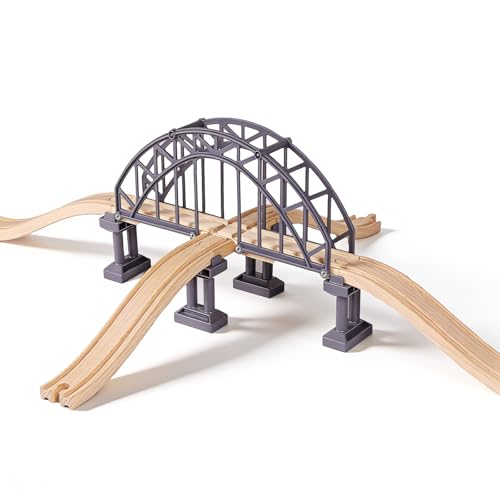 Holzeisenbahn Zubehör Holz Eisenbahn Brückenspielzeug Holz Eisenbahn Kinder Zug Spielzeug Kompatibel mit Anderen Brücken Holzeisenbahn für die Kleinen im Alter von 3 Frühlingen (Kreuzungsbrücke)