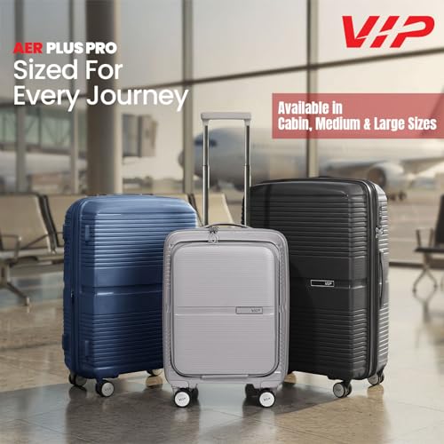 Image of VIP AER Plus Pro Cabin Trolley Bag 56cm | Small | Hard Luggage | Smooth 8-Wheel Suitcase with Laptop Compartment | Flushed TSA Lock - Business Travel Luggage | 3 Years International Warranty (Black)