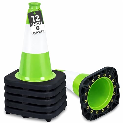 Image of BESEA 6 Pack 12 Inch Green Traffic Cones with Wide Stable Base