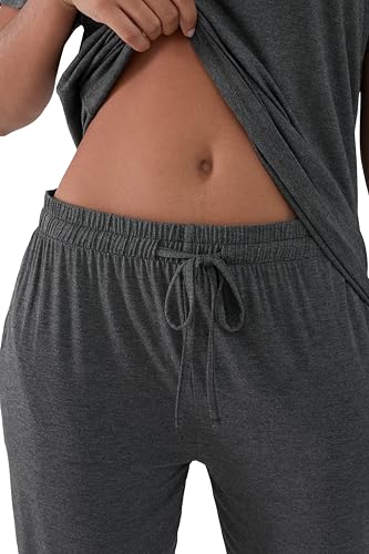Image of Joyaria Bamboo Viscose Pajamas Women Ultra Soft Short Sleeve Jogger Pants Pjs Set Cooling Sleepwear