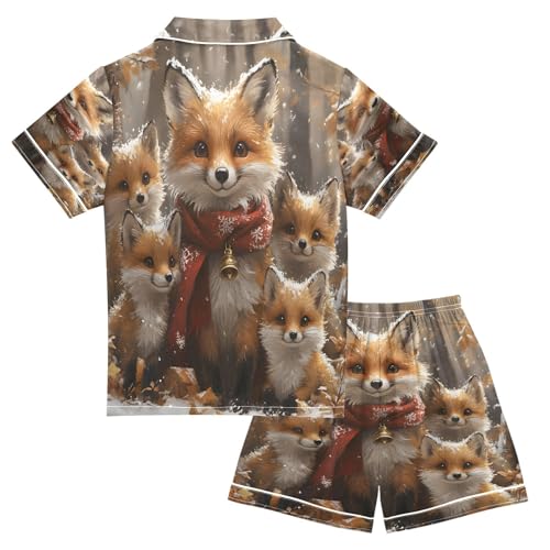 ALAZA Fox Winter Landscape Satin Pajamas Set Short Sleeve Button Down Sleepwear Summer Pjs 2 Piece2
