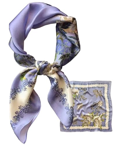 LEBOOBELL Foulard Carré en Soie pour Femmes 28x28 Pouces Bandana grand modèle Écharpe Paisley Accessoire cheveux élégant Violette