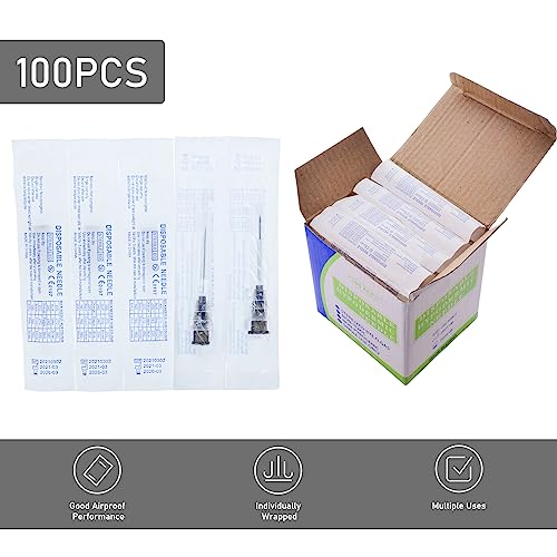 Image of 100Pack 22 Gauge 1 Inch Lab Needles, Disposable Luer Lock supplies