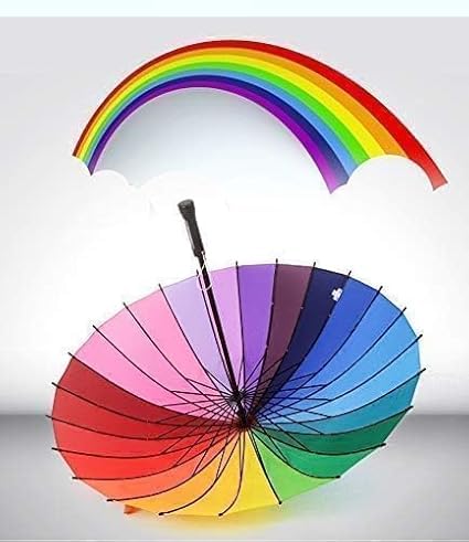 Image of Rainbow Color Big Size Umbrella for Rain & Sun | Windproof Waterproof UV Protection Long Handle Umbrella for Men & Women | Stylish Outdoor Travel Chhata for Barish & Summer