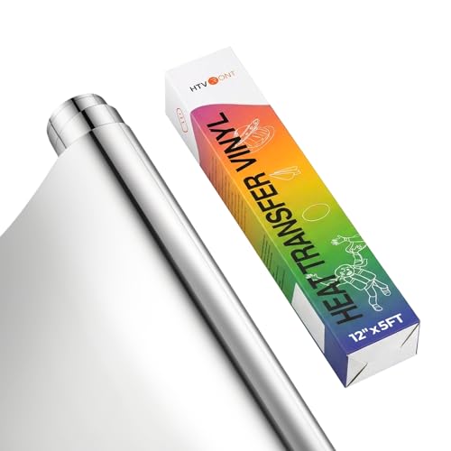 HTVRONT Silver Metallic HTV Vinyl - 12x 5ft Silver Iron on Vinyl Roll Heat Transfer Vinyl for All Cutting Machines Easy to Cut & Weed for T-Shirts & Custom Heat Vinyl Designs