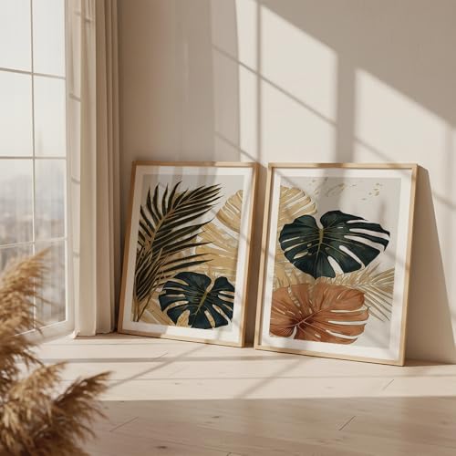 Image of COLOSSAL ART HOUSE Set of 2 botanical wall art paintings for living room & wall painting for bedroom wall decor - (10x13 Inch framed poster, Paintings for home decor)