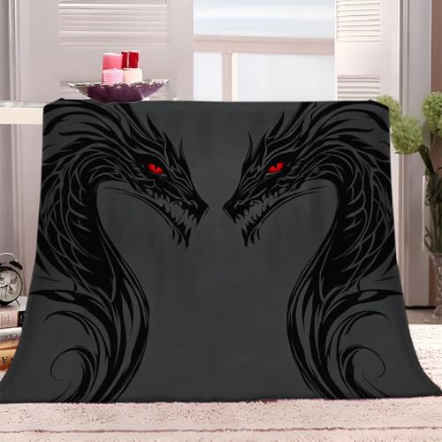 Couverture Polaire Dragon Abstrait Gris Noir 200x200 cm