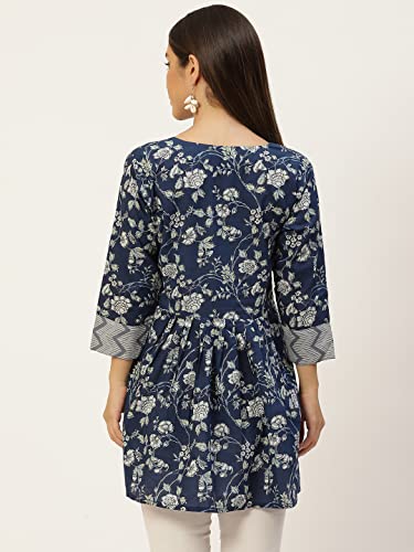 Image of feranoid Women's Cotton Floral Printed Short Kurti Tunic Top