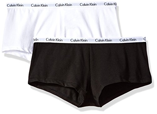 Calvin Klein Women's Carousel 2 Pack Boyshort, Black/White, Small
