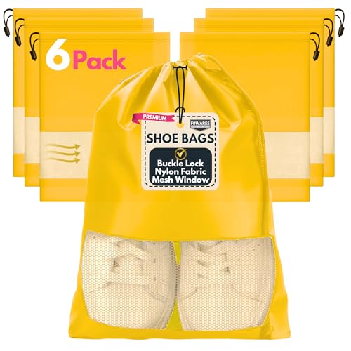 Image of F8WARES Premium Fabric Shoe Bag for Travel & Storage Travel Organizer for Women & Men Travel Accessories shoes bag for travel - Shoe Bags Pouches Travel Shoe Cover for Travelling (Gold Yellow, Pack 6)