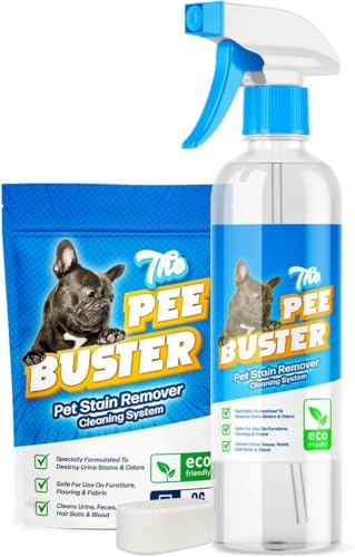 The Pee Buster Pet Stain Remover Refillable Cleaning Bottle with 5 Dissolvable Tablets Multi-Surface Cleaner for Dog & Cat Urine on Carpet Tile Hardwood & Fabric