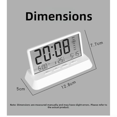 Besttoolifes Moderno reloj despertador digital LCD transparente con termómetro y calendario perpetuo para el hogar, la oficina y el dormitorio (blanco opaco) - imagen 2