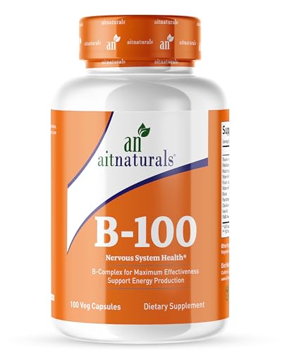 Aitnaturals Vitamin B-100 (100 Capsules) | Enriched B complex (B1 B2 B3 B5 B6 B7 B9 & B12) for Energy Production Mood & vitality Immune support Healthy Hair Skin Nails & Cognitive function