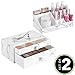 mDesign Decorative Plastic Makeup Organizers for Bathroom Vanity, Countertop, Cabinet - Stack for Vertical Storage - Easy-Access Cosmetic Storage with 2 Drawers, 16 Compartments - Set of 2 - Marble