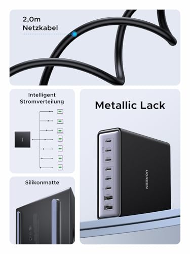 UGREEN USB C Ladegerät 200W, 8-Port Desktop Ladestation,100W Laptop Charger – Ansicht 6