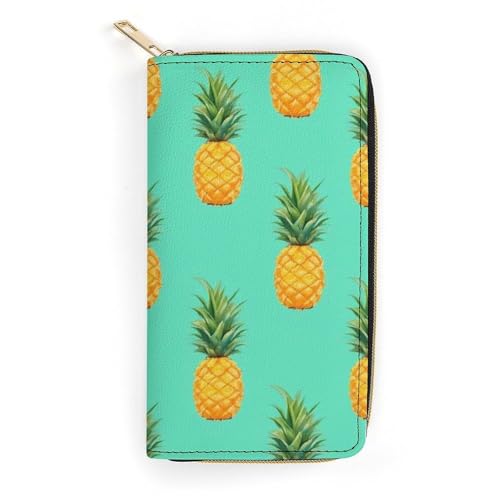 Girl's Long PU Wallet, Travel Purse Fashion Design, Huge Storage Capacity Purse, Cute Decor Zipper Wallet Tropical Pineapples