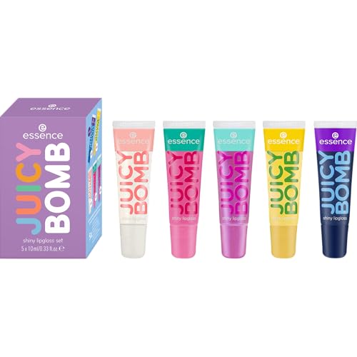 essence JUICY BOMB shiny lipgloss set 02, 5 Lipglosse mit fruchtigem Duft, ultra-glänzendes Finish, weiches Lippengefühl, vegan, ohne Mikroplastik, 5 Stück essence JUICY BOMB shiny lipgloss set 02, 5 Lipglosse mit fruchtigem Duft, ultra-glänzendes Finish, weiches Lippengefühl, vegan, ohne Mikroplastik, 5 Stück