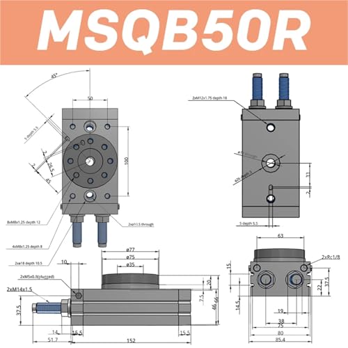 Vérin rotatif réglable MSQA10A avec oscillation précise de 0 à 190° - 3