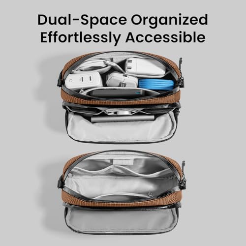 Image of tomtoc Electronic Organizer Travel Case Performance, Water Resistant Dual Compartment Cable Organization Storage Bag for Charger, Cord, Phone, Hard Drive, Power Bank, Accessories Travel Essentials