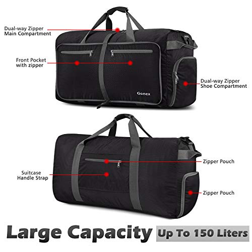 Gonex 150L Travel Duffel Bag Foldable Extra Large Duffle Bag XL Heavy Duty for Men Women for Luggage Shopping Black
