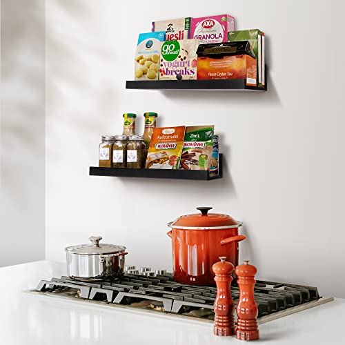 Upsimples Home Floating Shelves For Wall Décor Storage, Wall Shelves Set Of 5, Wall Mounted Wood Shelves For Bedroom, Living Room, Bathroom, Kitchen, Small Picture Ledge Farmhouse Shelves, Black #TOP5