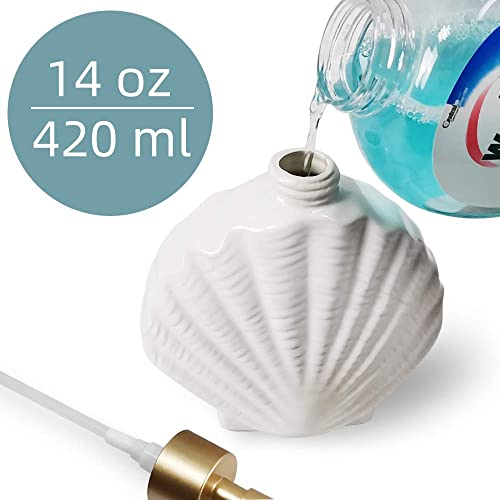 Shell-Shaped Soap Dispenser White Ceramic Lotion Bottle with Golden Matte Pump Home Décor for Bathroom Kitchen - Image 5