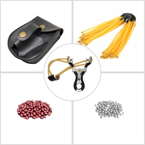 TOOCAI Steinschleuder Profi für Jagd, Slingshot Schleuder Set mit 2 Gummiband, Sportschleuder, Outdoor Jagdschleuder mit Anblick, Katapult Schleuder mit 400 Tonkugeln Und 200 Stahlkugeln