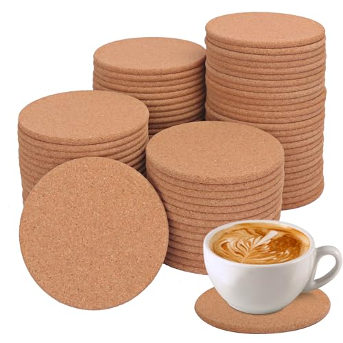 KUKLIPJIM 80 Pack 4 Inch Round Cork Coasters - Absorbent, Heat Resistant, Multi-Use for Drinks, Crafts, DIY Projects, Wine Glass, Mug, Coffee Cup, Plants