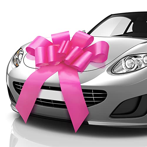 MIFFLIN - Laço para carro grande - rosa acetinado, 76 cm - forma de borboleta - laço gigante para presente de aniversário e Natal - decoração enorme para carro