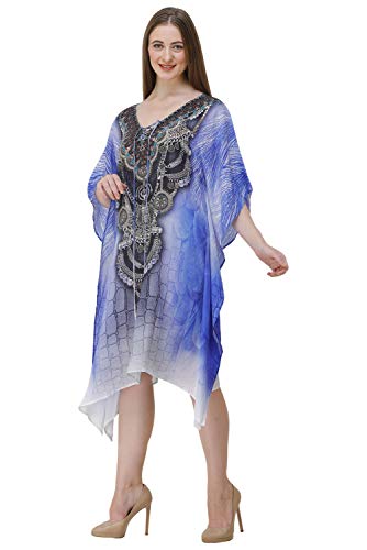 Image of RAVI RAJORIA Georgette Digital Printed Beach Wear Kaftan Blue Free Size R800 | Multi Color 2