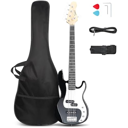 Glarry 5 String Electric Bass Guitar, Full Size Right Handed Rosewood Fretboard Bass Kit with Strap, Cable and Pick (GP Series-Black)
