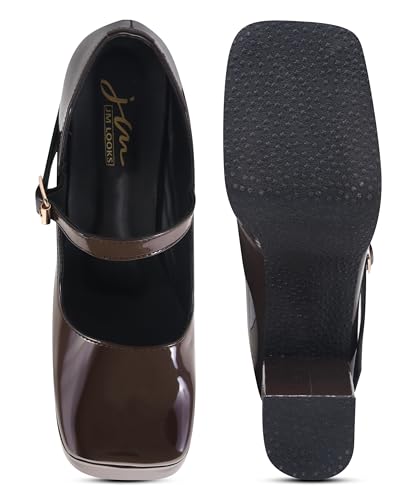 Image of JM LOOKS Retro-Chic High Platform Mary Jane Pumps with Secure Ankle Strap and Bold Chunky Block Heel