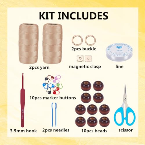 Image of ACRNIGHEET Crochet Kit for Advanced Beginners Pink Khaki Crochet Purse Bag for Women DIY Tote Bag Making Kit with Step-by-Step Tutorials Hobbies Project for Starter Boho Style Gift Ideas