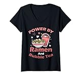 Photo Gallery donna alimentato da ramen e bubble tea noods carino kawaii boba maglietta con collo a v Photo Gallery donna alimentato da ramen e bubble tea noods carino kawaii boba maglietta con collo a v